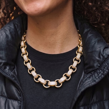 20mm Gold XXL Heavy Belcher Chain with Stones and Albert Clasp