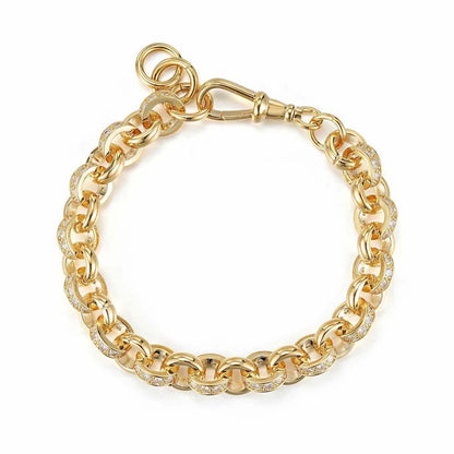 Gold Belcher bracelet with stones, 10mm wide, 8/9 inches long, 42 grams.