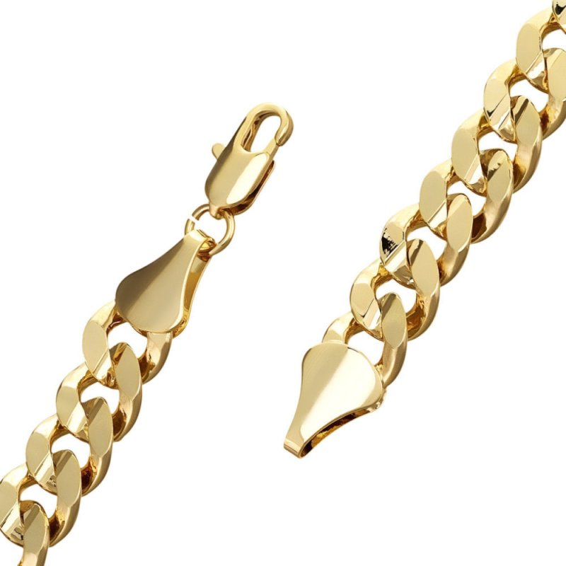 9mm wide gold Cuban bracelet, available in 6, 8, and 9 inches, lightweight.