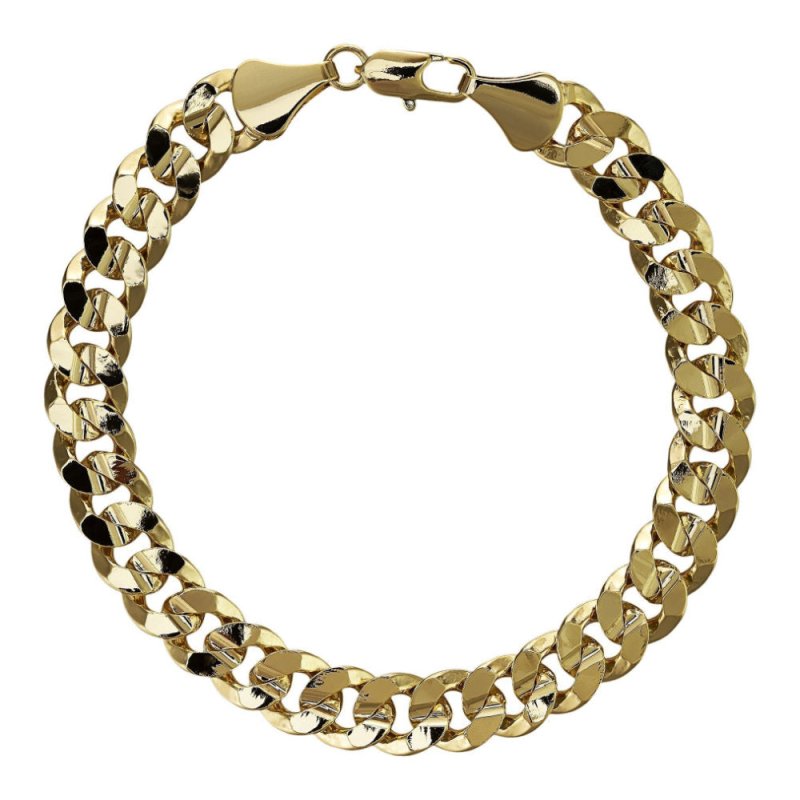 Gold Cuban curb bracelet, 9mm wide, 6/8/9 inches long, gold-filled.