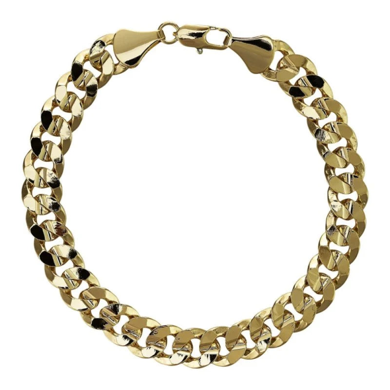 Gold Cuban Curb Chain &amp; Bracelet Set 9mm