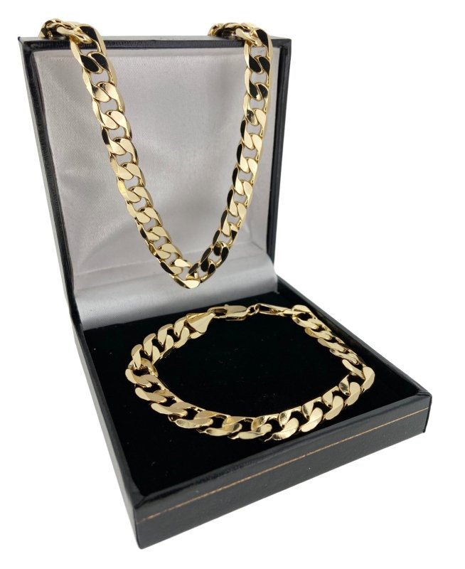 Luxury Gold 9mm Cuban Curb Chain and Bracelet Set (24 &amp; 8 Inches)