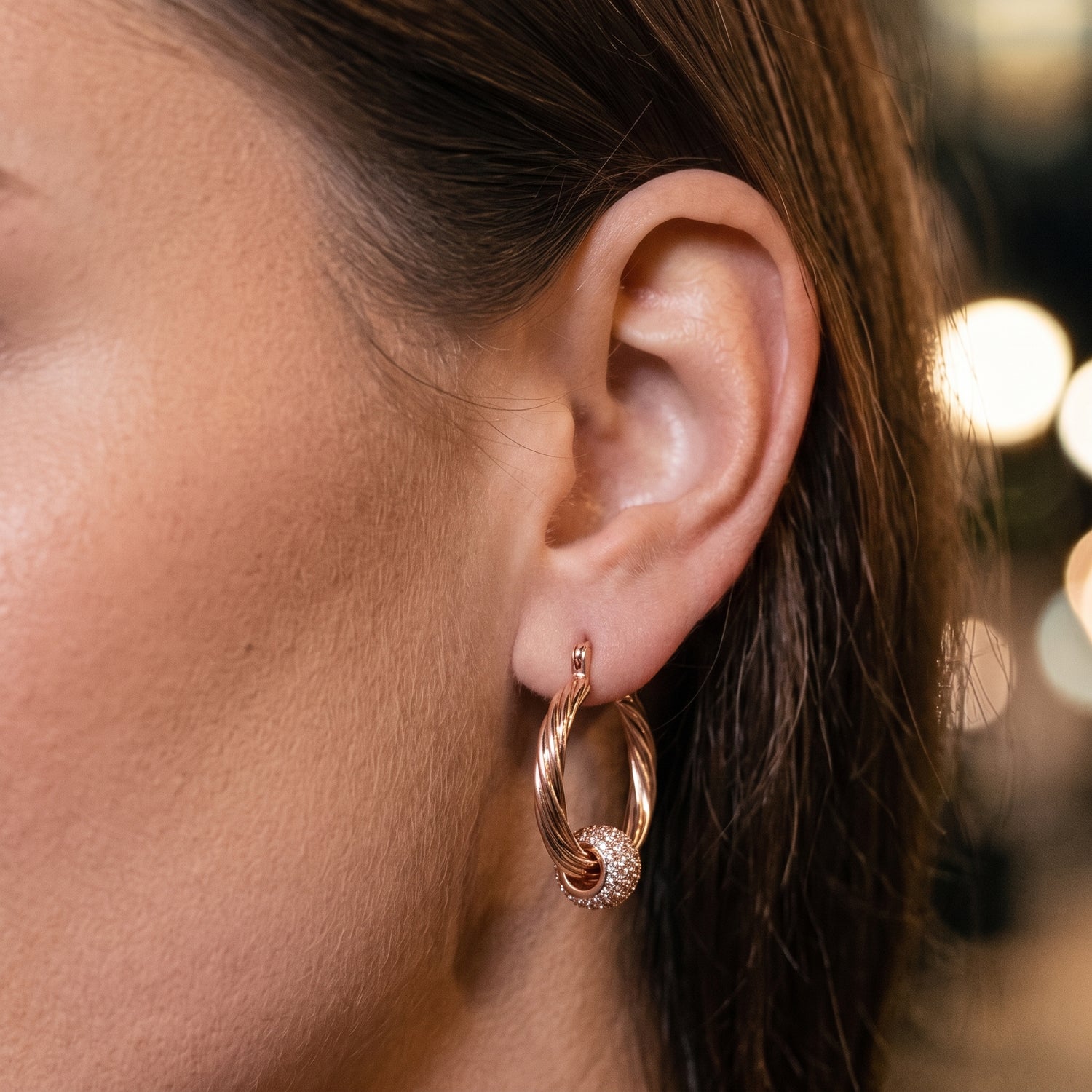 Rose Gold Disco Ball Hoop Earrings