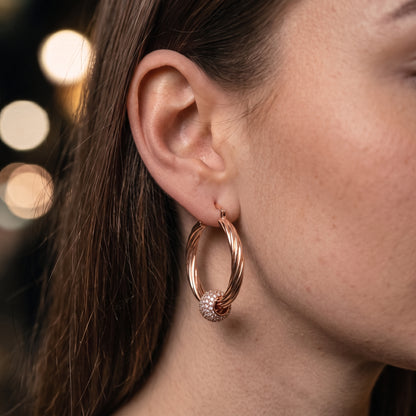 Rose Gold Disco Ball Hoop Earrings