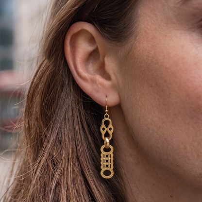 Gold Stars and Bars Dangle Drop Earrings