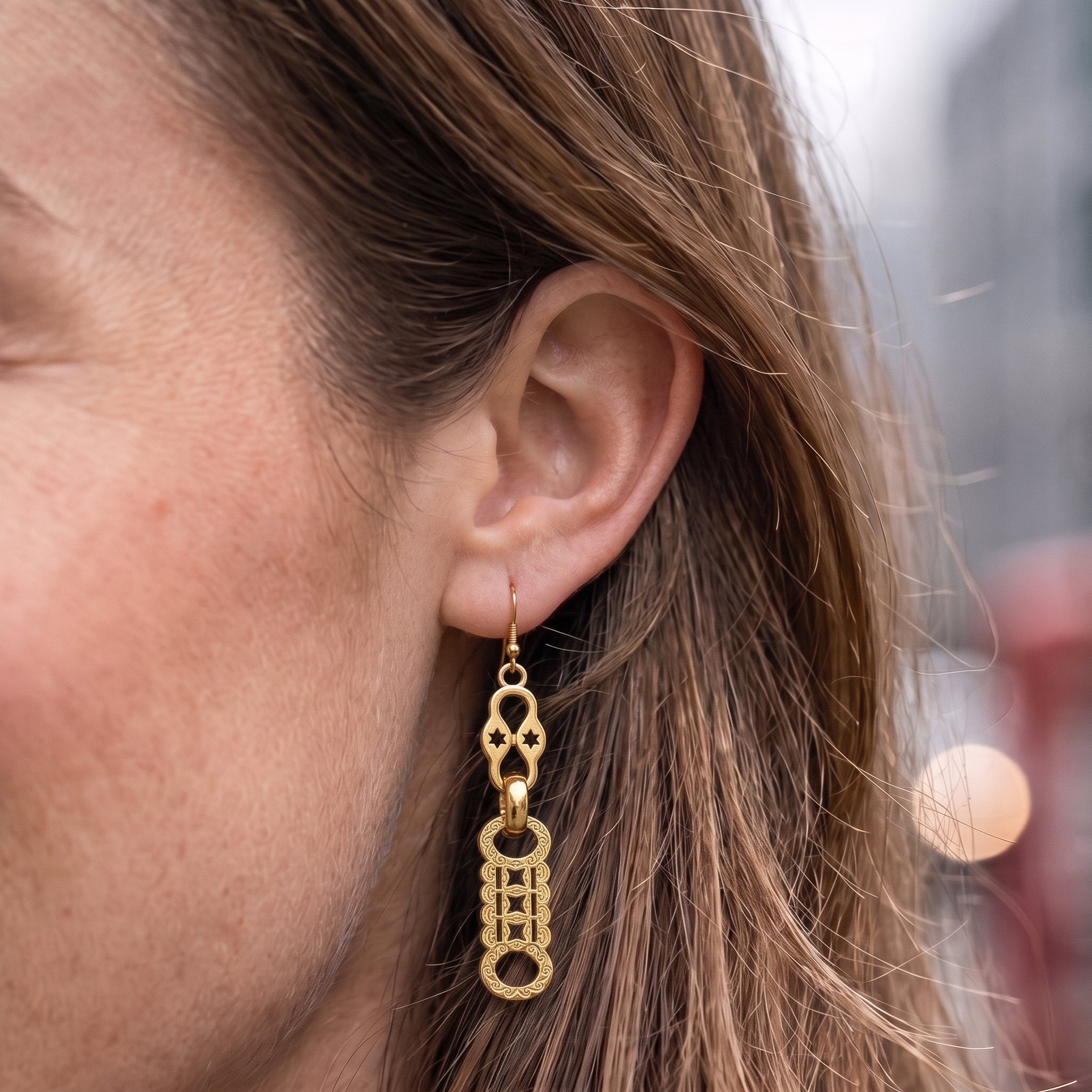 Gold Stars and Bars Dangle Drop Earrings