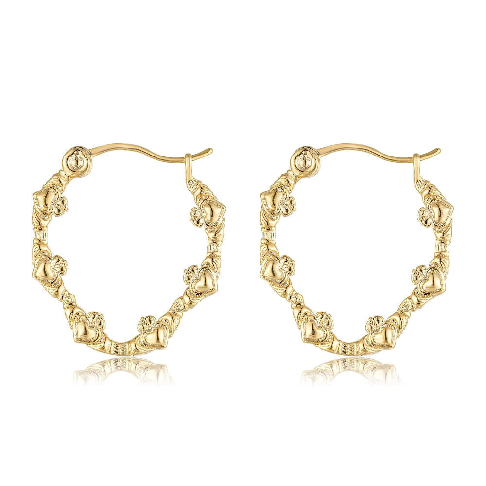 30mm Gold Claddagh Heart Hoop Earrings