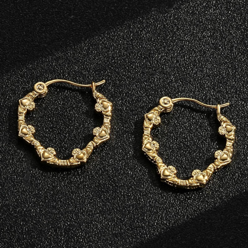 30mm Gold Claddagh Heart Hoop Earrings