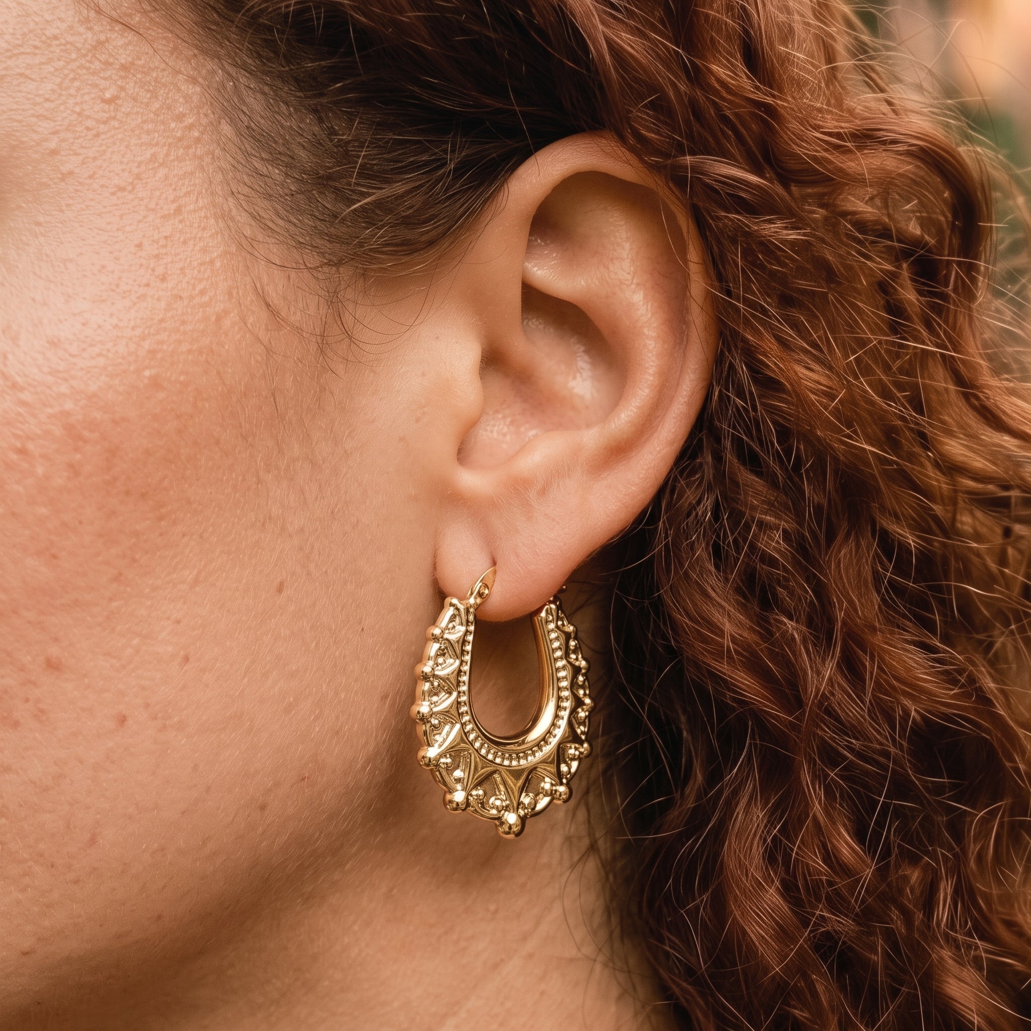 Gold Oval Gypsy Creole Earrings 30mm