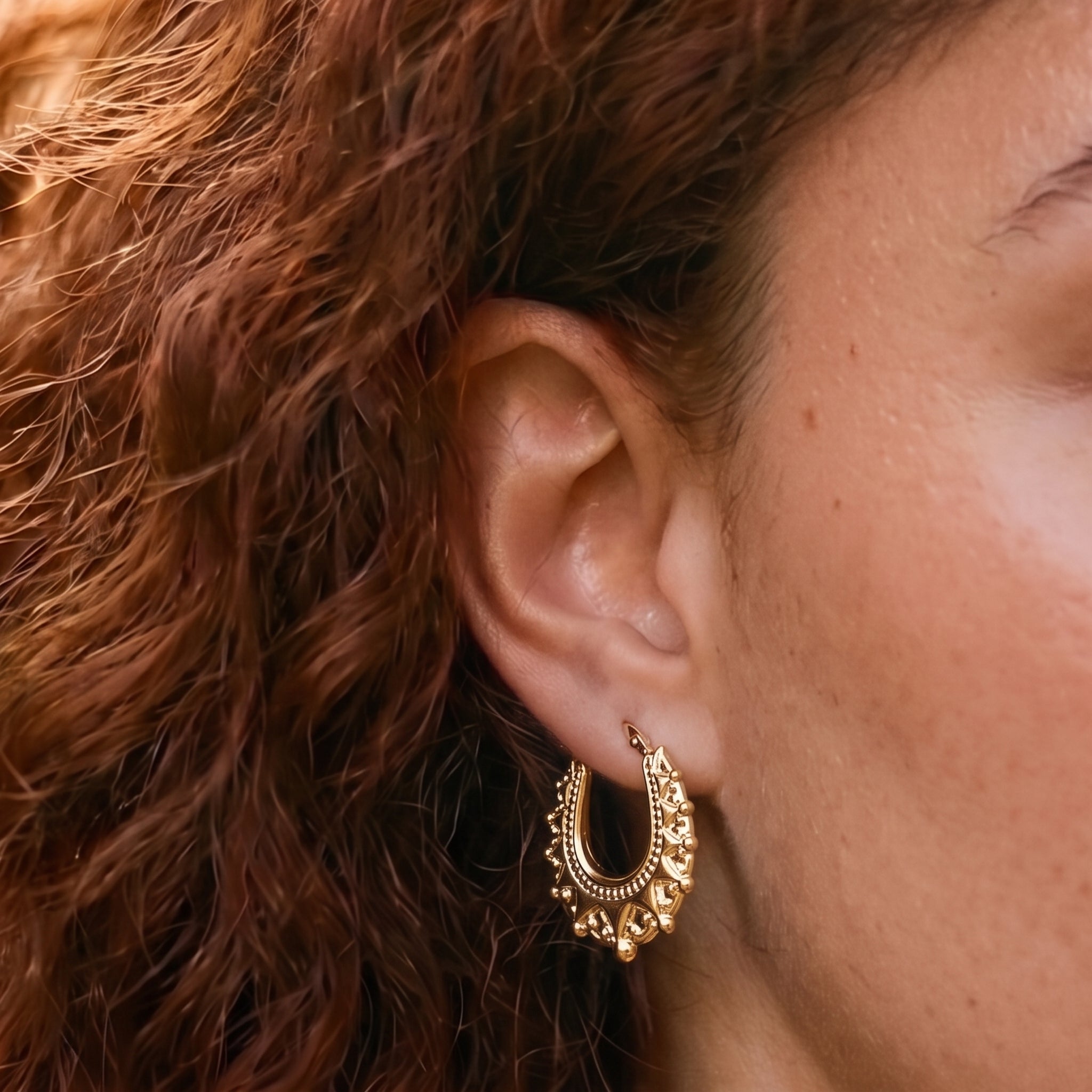 Gold Oval Gypsy Creole Earrings 30mm