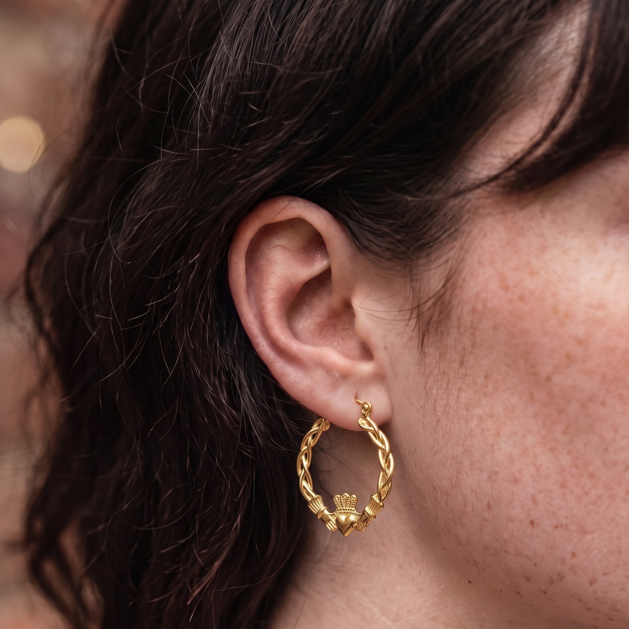40mm Light Gold Claddagh Hoop Earrings