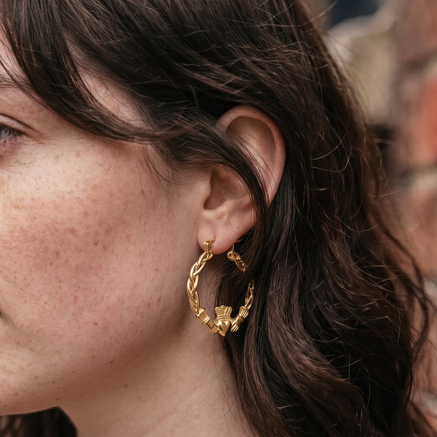 40mm Light Gold Claddagh Hoop Earrings