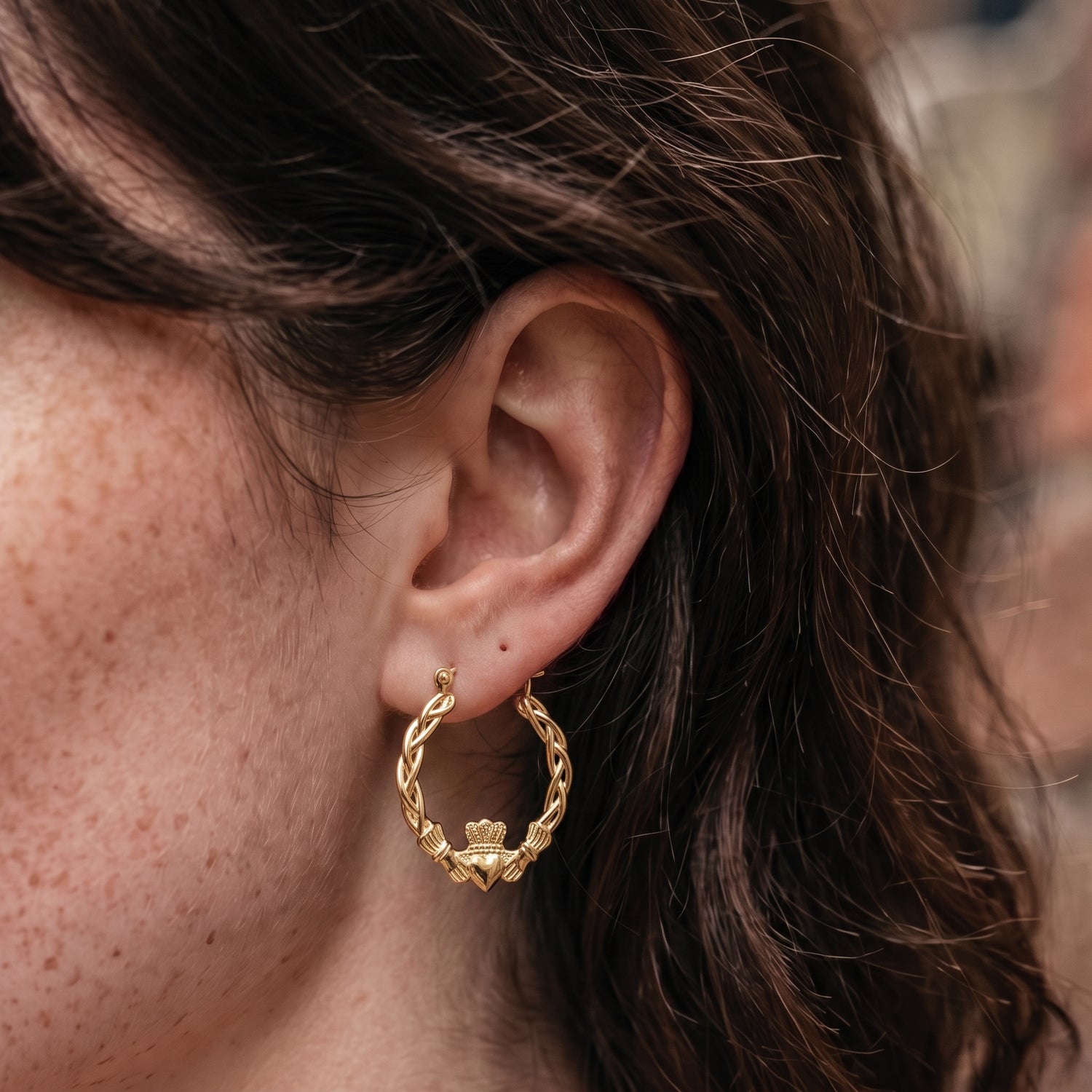 40mm Light Gold Claddagh Hoop Earrings