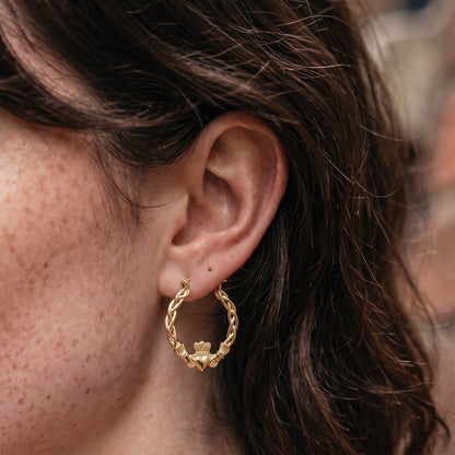 40mm Light Gold Claddagh Hoop Earrings