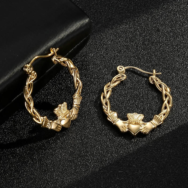 40mm Light Gold Claddagh Hoop Earrings