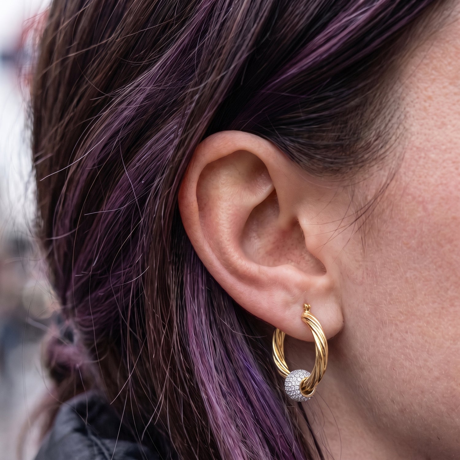 Gold Large Hoop Earrings Disco Ball