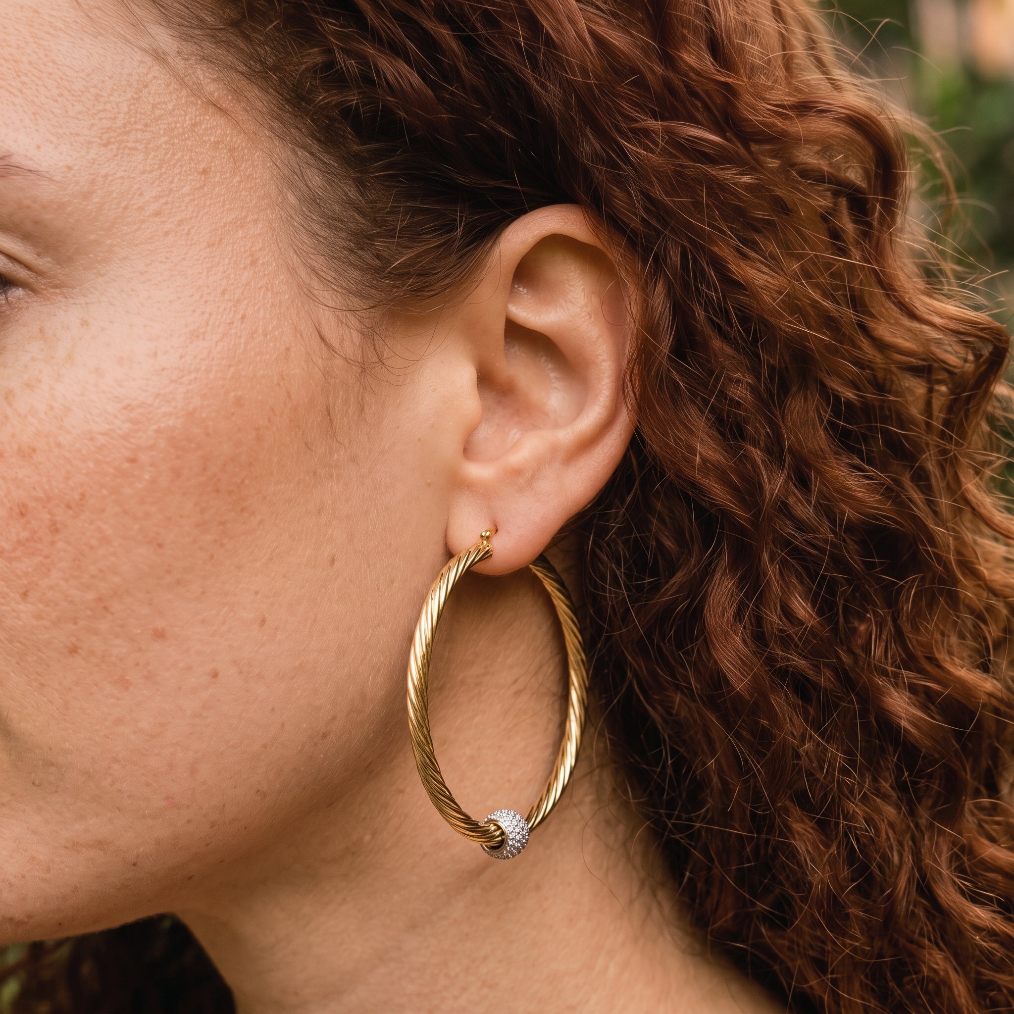 Gold 68mm Twist Hoop Earrings Disco Ball