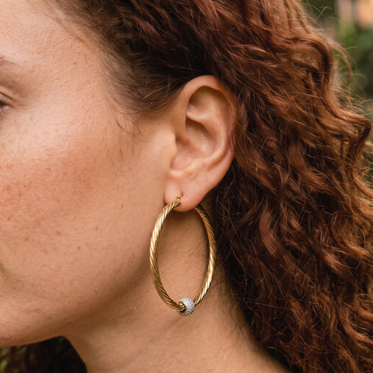 Gold 68mm Twist Hoop Earrings Disco Ball