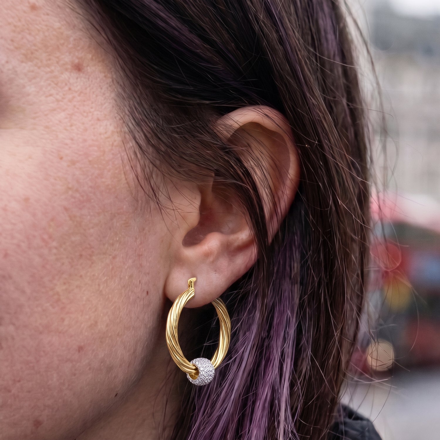 Gold Large Hoop Earrings Disco Ball