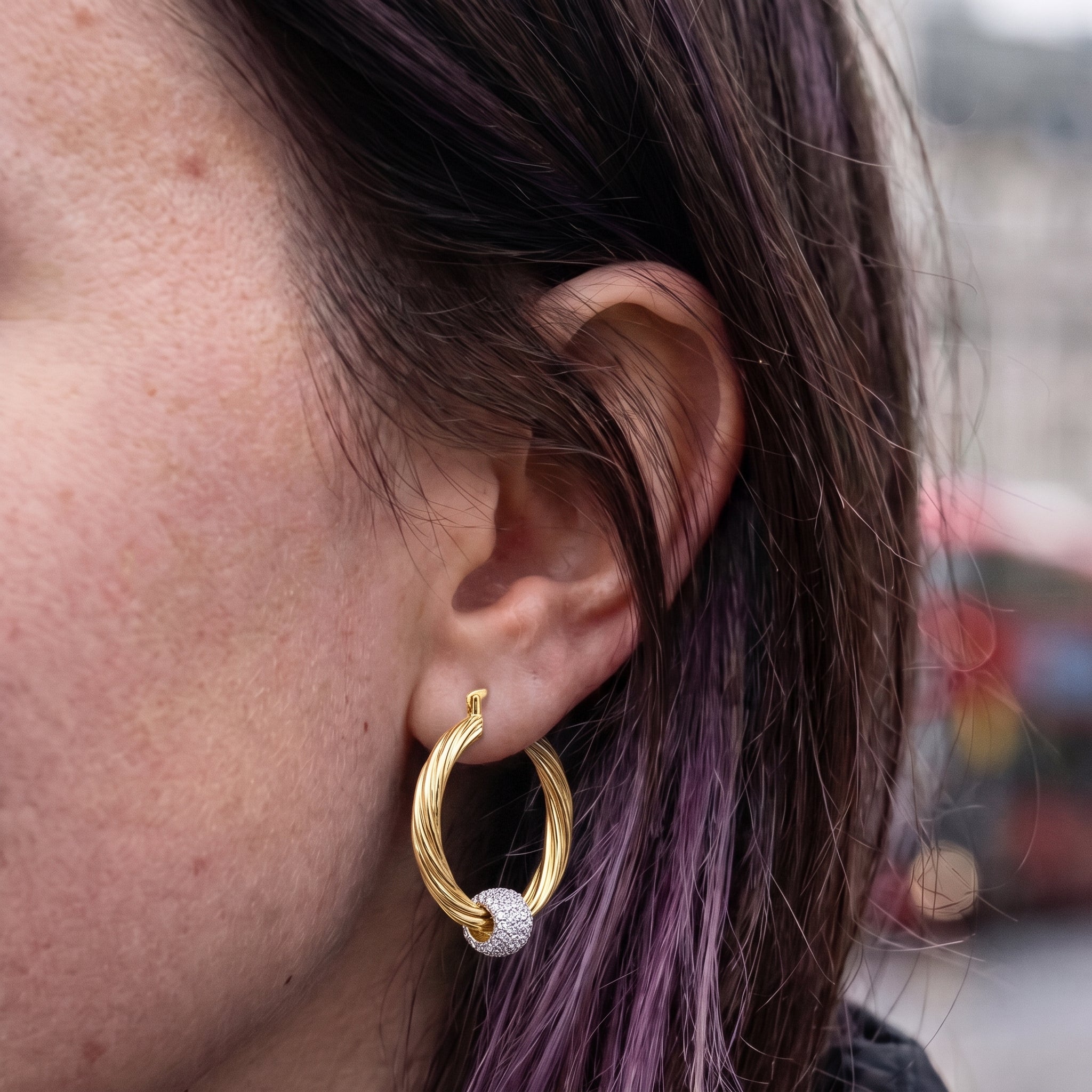 Gold Large Hoop Earrings Disco Ball