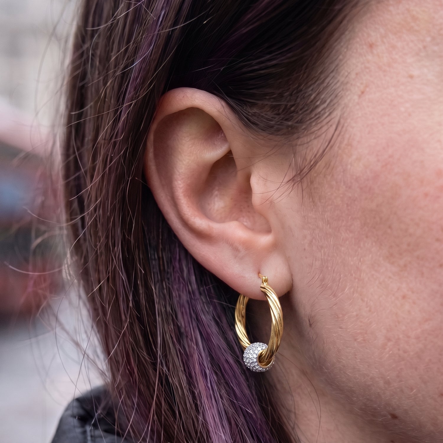 Gold Large Hoop Earrings Disco Ball