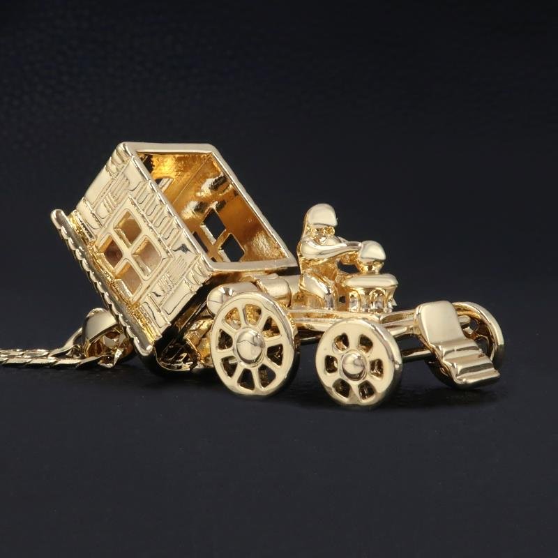 New Gold Gypsy Wagon Caravan Pendant 20 Inch 4mm Cuban Chain