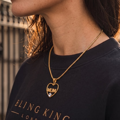 Gold MUM Heart Pendant Necklace 22inches