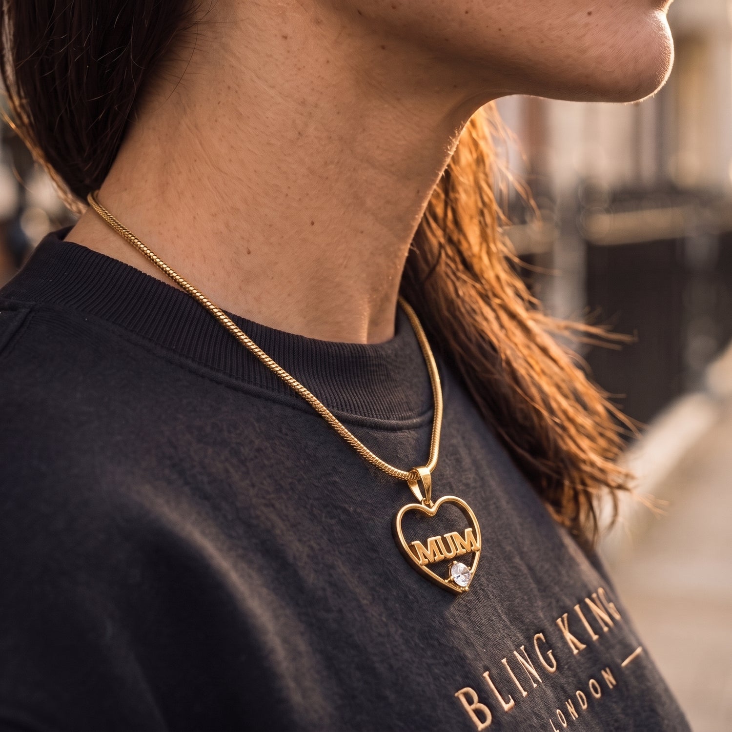 Gold MUM Heart Pendant Necklace 22inches
