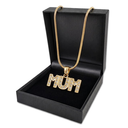 Gold Diamond MUM Pendant Necklace 22inches