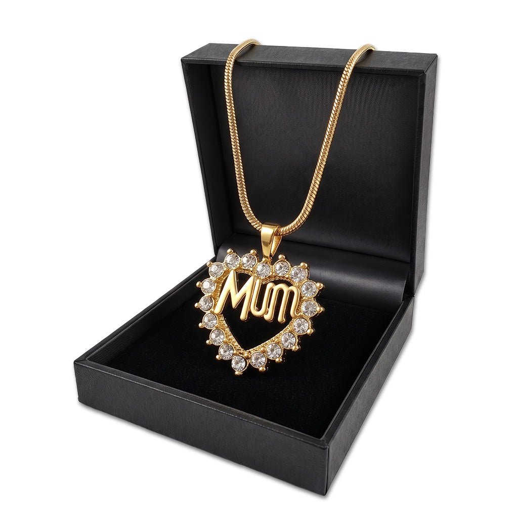 Gold MUM Heart Pendant Necklace 22 inches