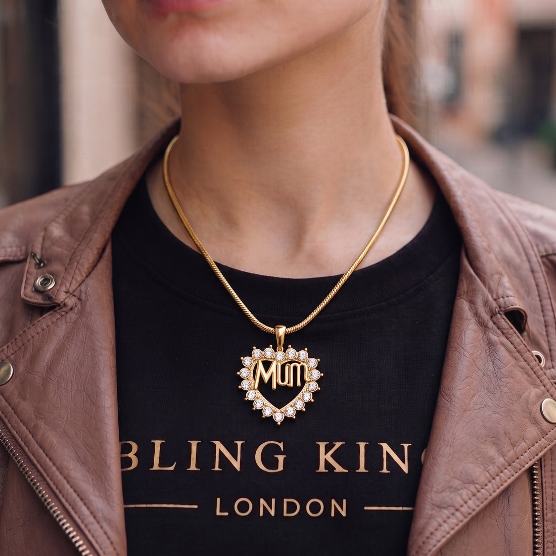 Gold MUM Heart Pendant Necklace 22inches