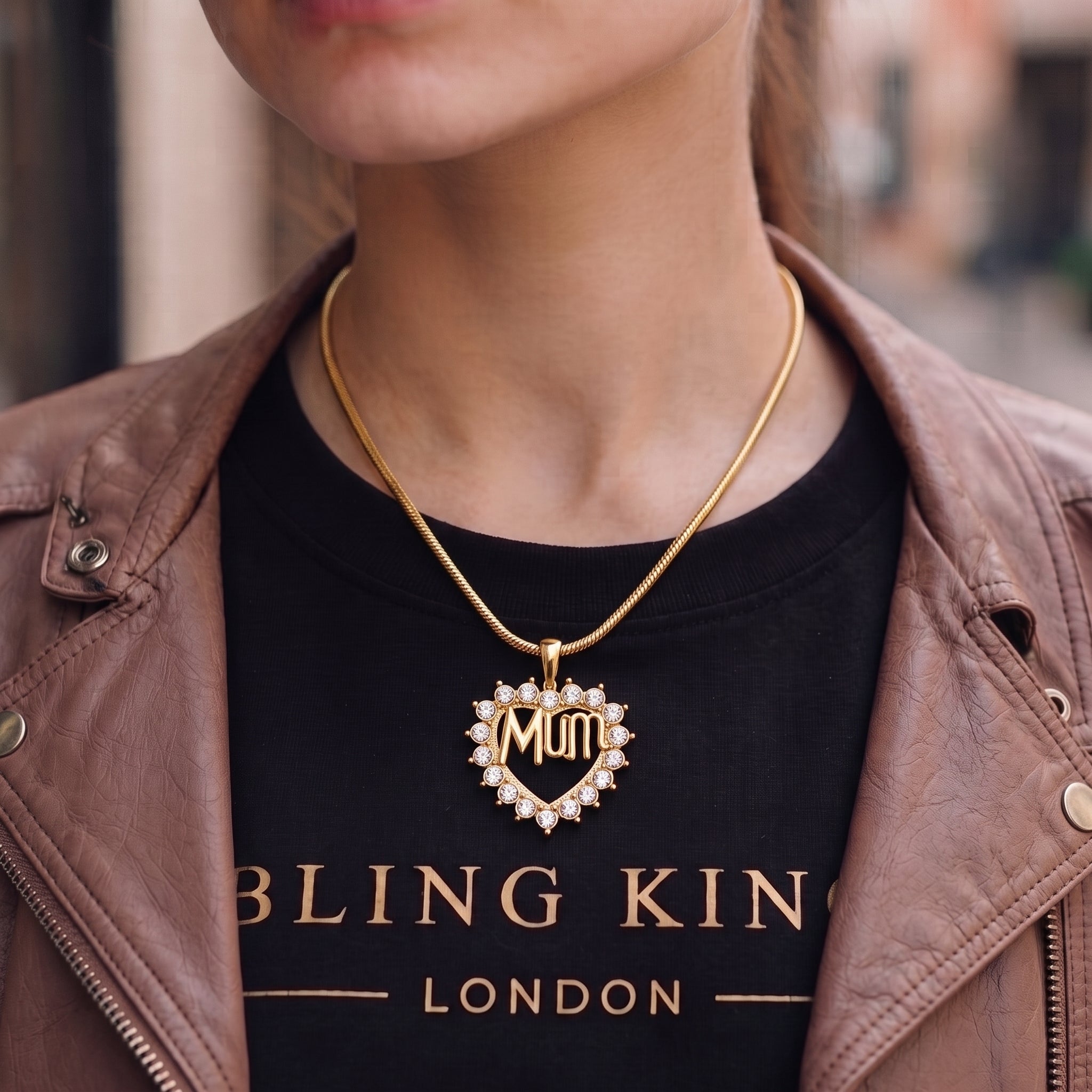 Gold MUM Heart Pendant Necklace 22inches