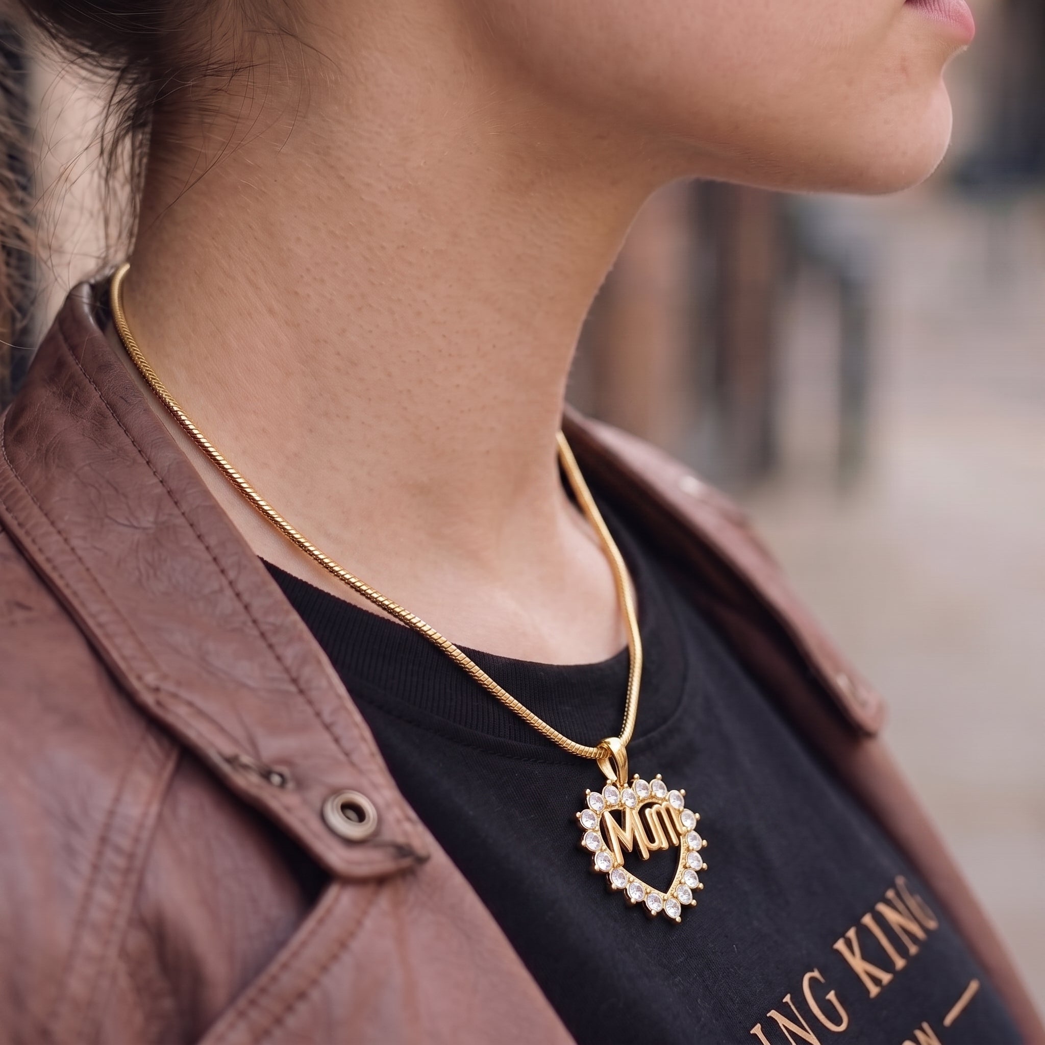 Gold MUM Heart Pendant Necklace 22inches