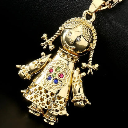 Gold Filled Rag Doll Pendant and Chain Set