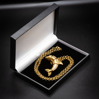 New Gold-Filled Dolphin Pendant with Stones on 24-Inch Belcher Chain