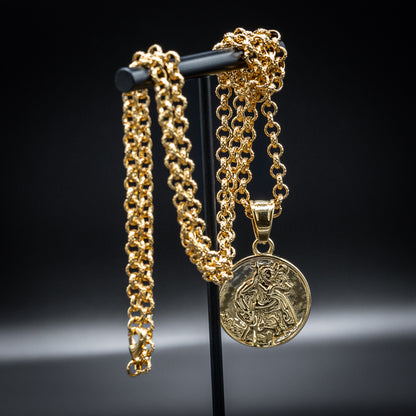 Gold St. Christopher Pendant 22 Inch 4mm Belcher Chain