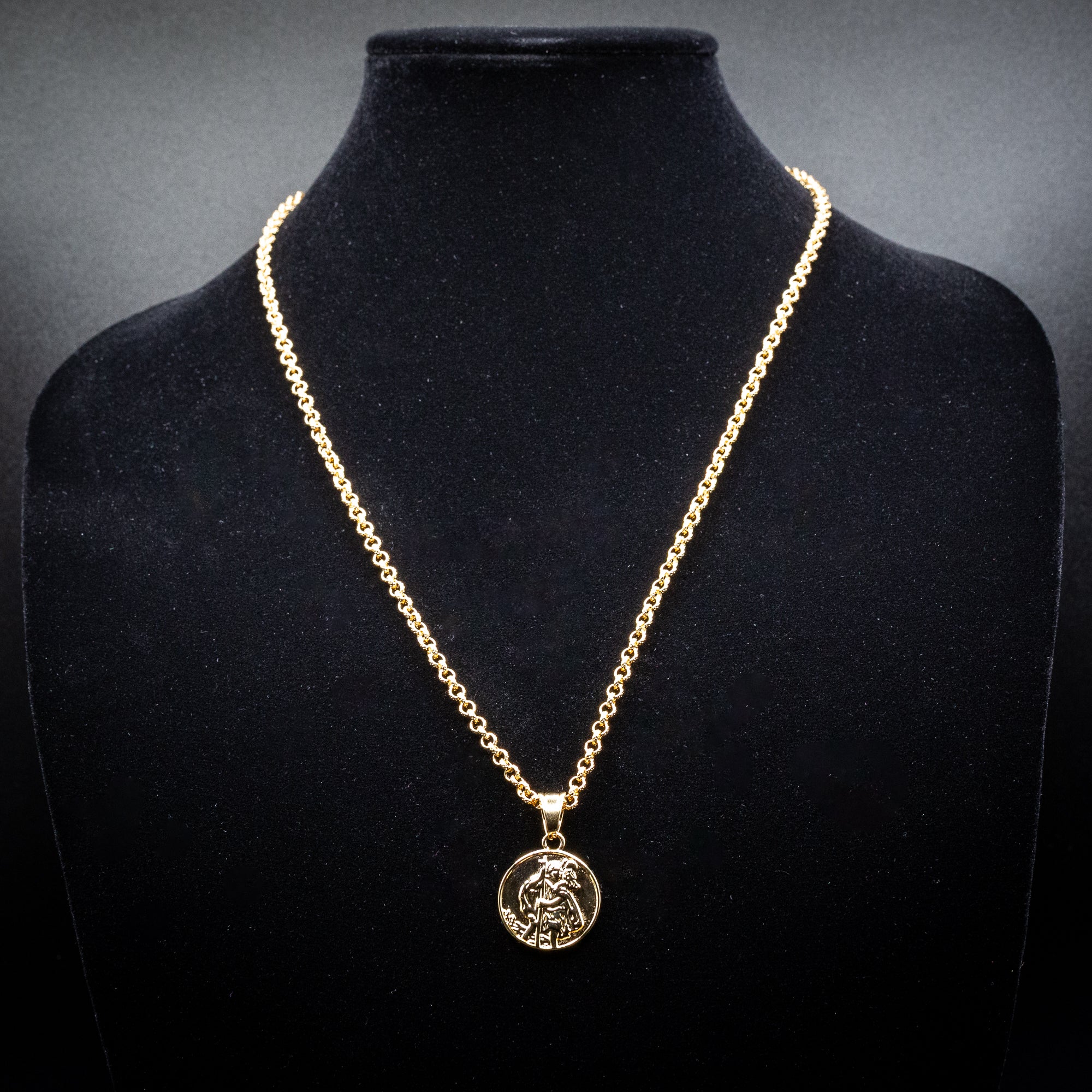 Gold St. Christopher Pendant 22 Inch 4mm Belcher Chain