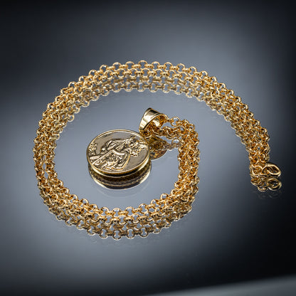 Gold St. Christopher Pendant 22 Inch 4mm Belcher Chain