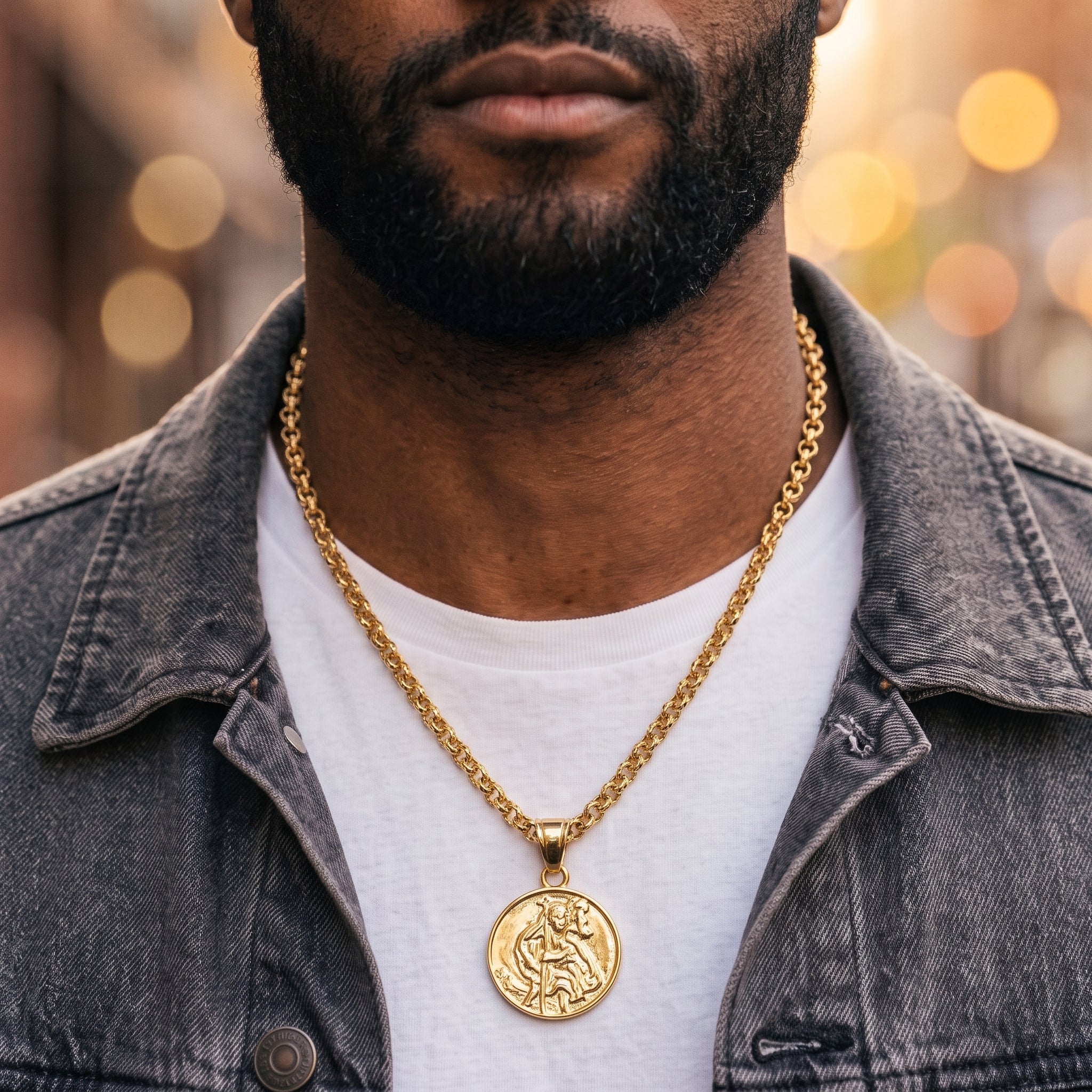 Gold St. Christopher Pendant 22 Inch 4mm Belcher Chain