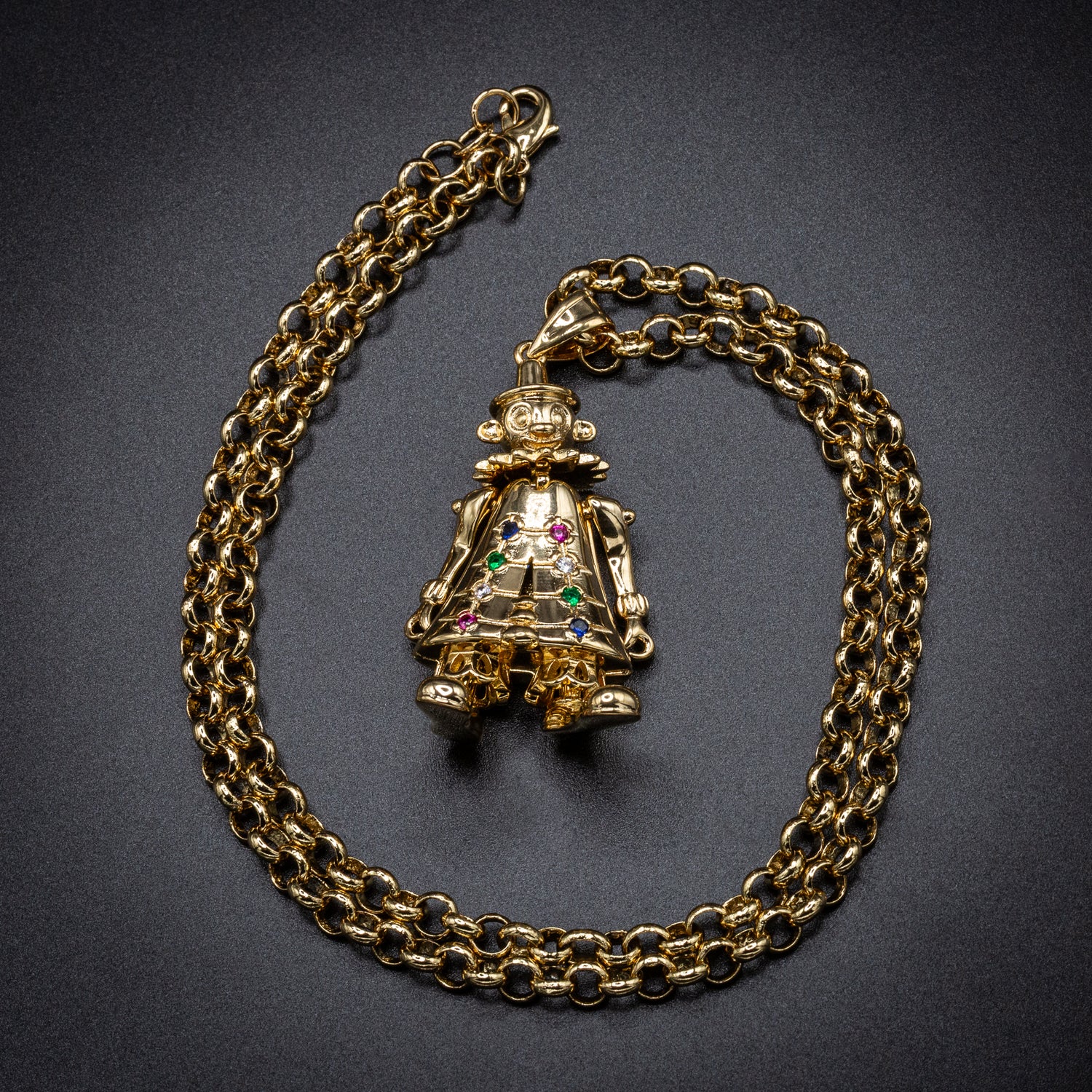 Gold Large Clown Pendant 22 Inch 4mm Belcher Chain