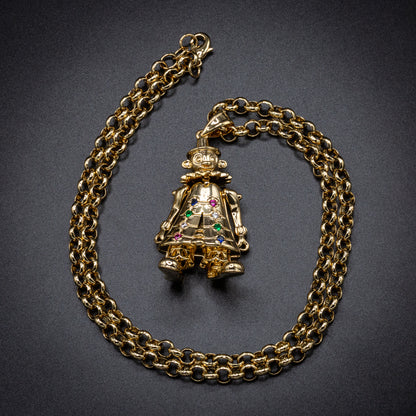 Gold Large Clown Pendant 22 Inch 4mm Belcher Chain