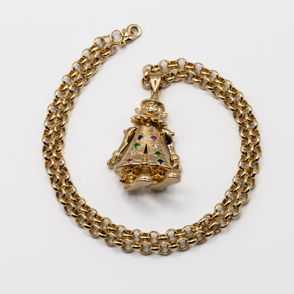 Gold Large Clown Pendant 22 Inch 4mm Belcher Chain