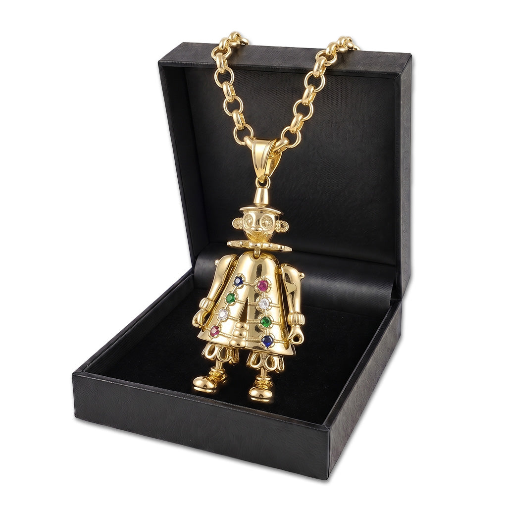New Gold Large 3D Clown Pendant with Belcher Chain