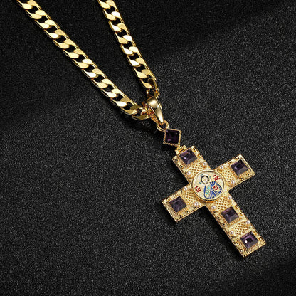 Gold Pectoral Cross Pendant with Gold Chain