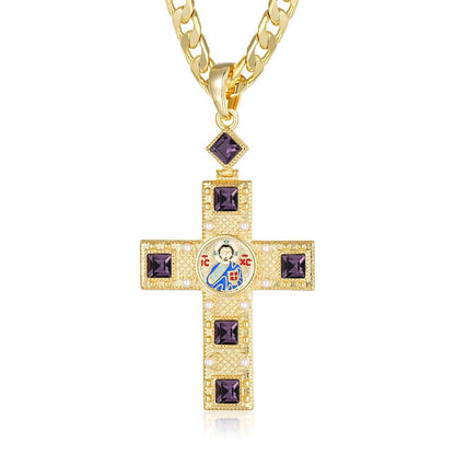 Person wearing Gold Cross Pendant Necklace