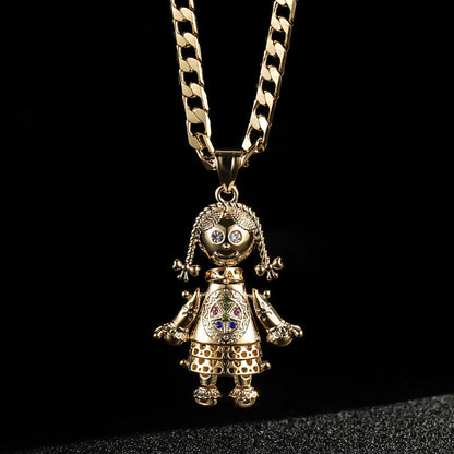 Gold Bonded Cuban Chain with Rag Doll Pendant