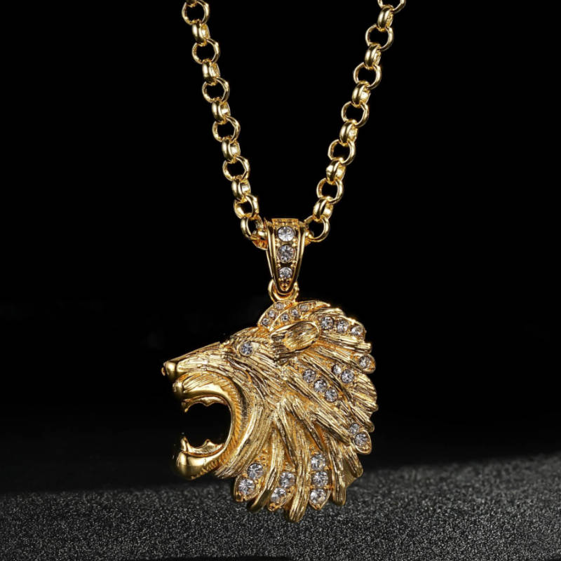 Premium Gold XL Lion Pendant with Gold Filled Belcher Chain