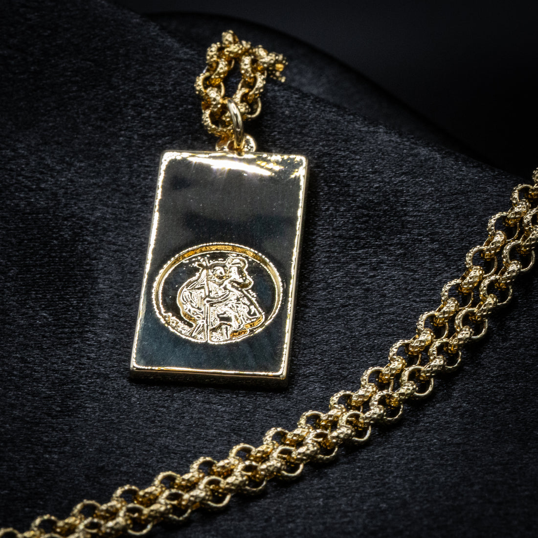 Gold St Christopher Ingot Bar Pendant 22 Inches