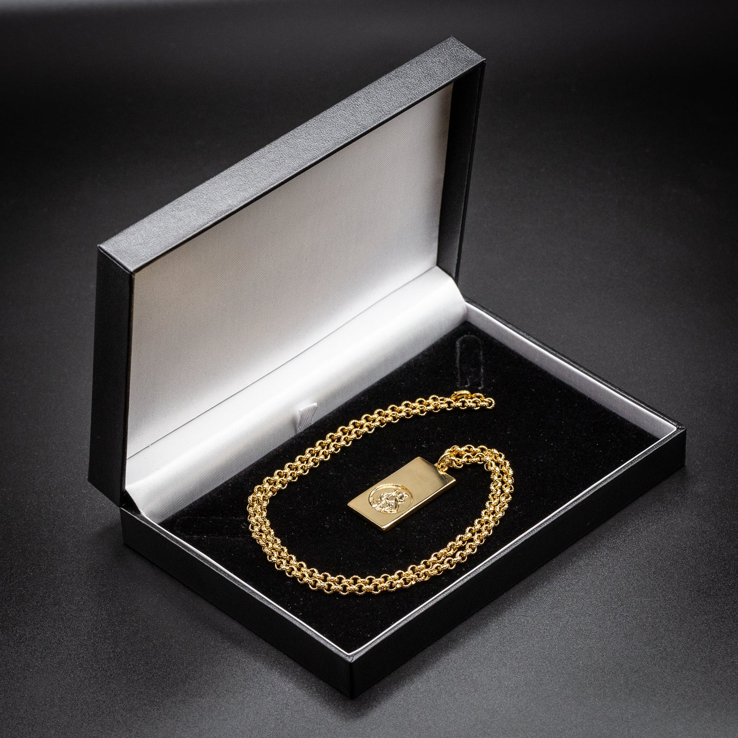 Gold St Christopher Ingot Bar Pendant 22 Inches