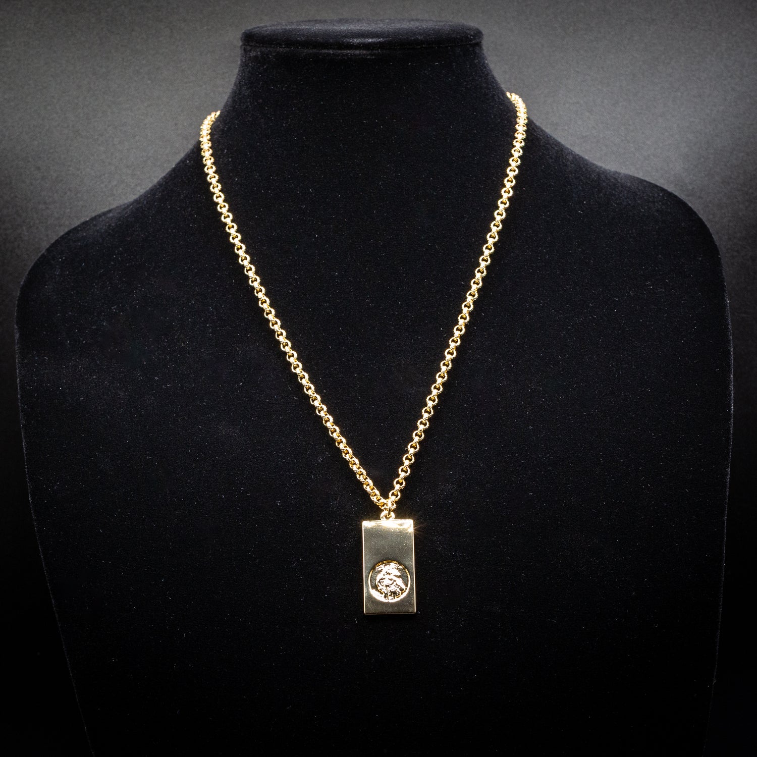 Gold St Christopher Ingot Bar Pendant 22 Inches